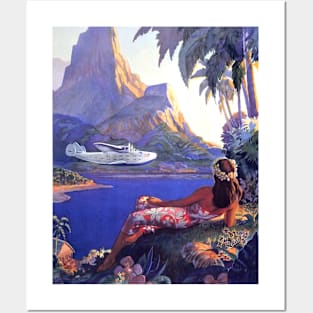 South Sea Islands Girl Seaplane Paradise Posters and Art